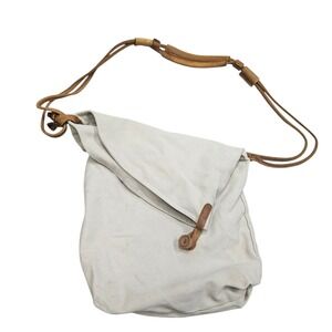 Canvas Crossbody Bag Everyday Purse Beige Leather Accents Adjustable Strap Grorp